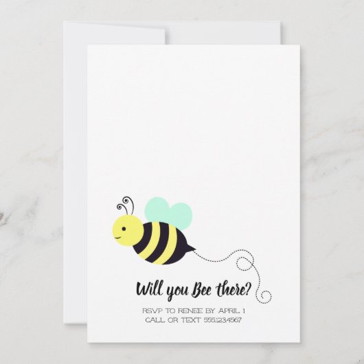 Honingbijengeel en Mint First Birthday Kaart (Achterkant)