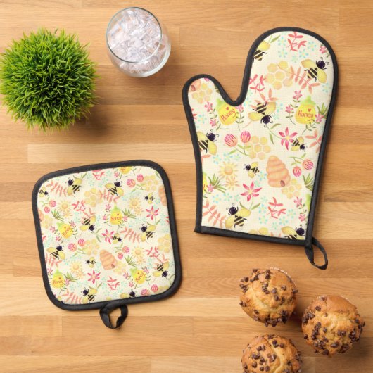 Honingbijengeel Ovenwant & Pannenlap Set (Top down)