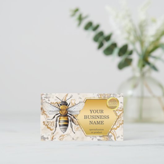 Honingbijengouden Logo QR-code Visitekaartje (Staand voorkant)