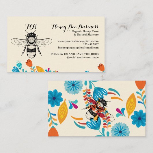 Honingbijenkast met hand getrokken ventiel visitekaartje (Voorkant / Achterkant)