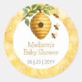 Honingbijenkorf Baby shower Ronde Sticker (Voorkant)