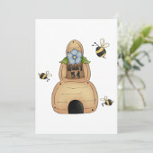 Honingbijenkorf met blauwe bloemen en bijen kaart (Staand voorkant)