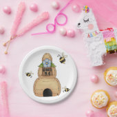 Honingbijenkorf met blauwe bloemen en bijen papieren bordje (Feest)