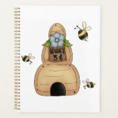 Honingbijenkorf met blauwe bloemen en bijen planner (Voorkant)