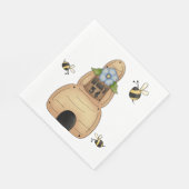 Honingbijenkorf met blauwe bloemen en bijen servet (Hoek)