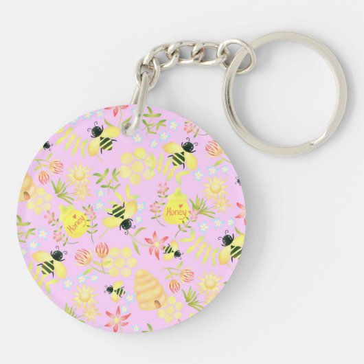 Honingbijenroze Sleutelhanger (Achterkant)