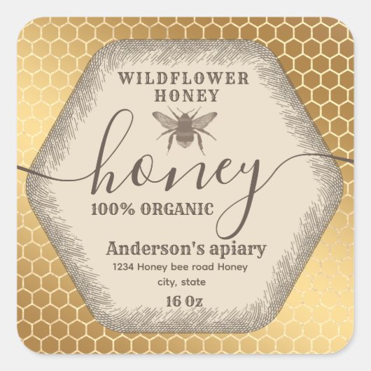 honingbijenschrift honingpot-etiket vierkante sticker (Voorkant)