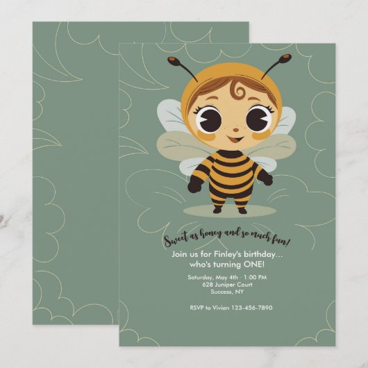 Honingbijenuitnodiging Kaart (Voorkant / Achterkant)