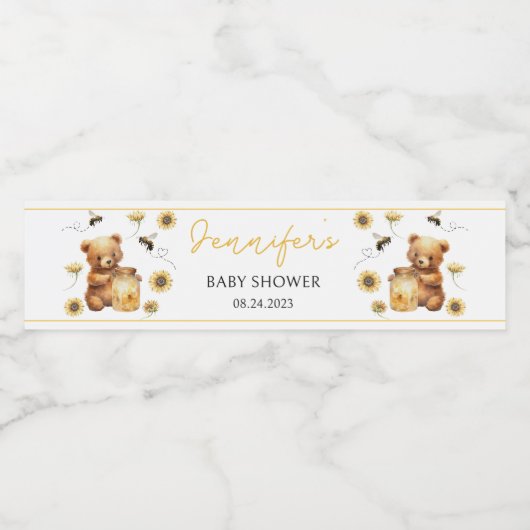 Honingbumble bee geel genderneutraal baby shower waterfles etiket (Enkel label)
