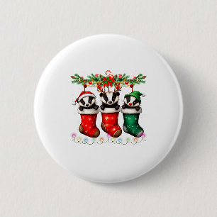 Honingdas in kerstsokken verlicht honingbadge ronde button 5,7 cm
