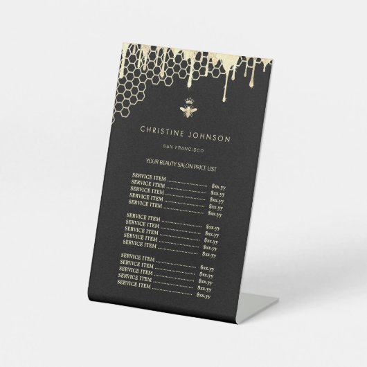 honingdruppels Queen bee logo prijslijst Reclamebord Met Voetstuk (Voorkant)