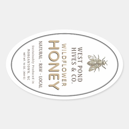  honingetiket bij 16 en 32 oz Queenline Ovale Sticker (Voorkant)