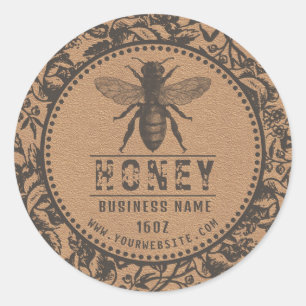Honingetiket kraft   Bloemen en bijen Ronde Sticker