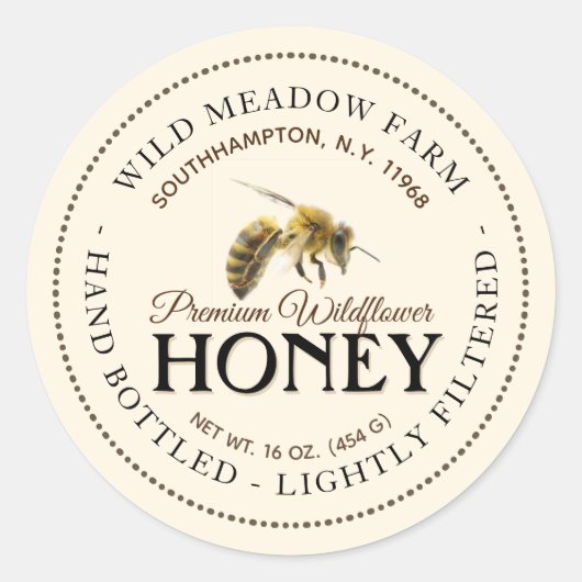 Honingetiket met Honingraat en bijen Ronde Sticker (Voorkant)