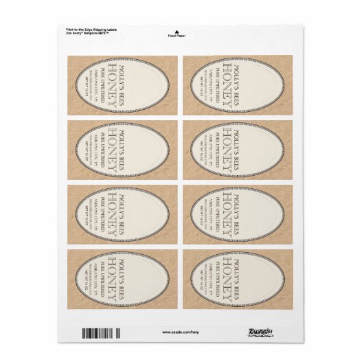  honingetiket op Kraft Etiket (Full Sheet)