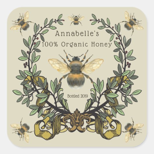  honingetiket personaliseren vierkante sticker (Voorkant)