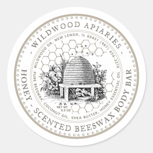 Honinggerichte bijenwas  schuine streep ronde sticker (Voorkant)