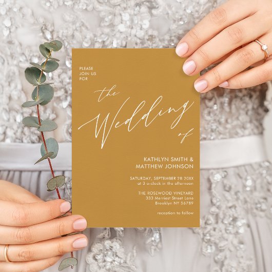 Honinggoud QR-code in één modern huwelijk Uitnodiging Briefkaart