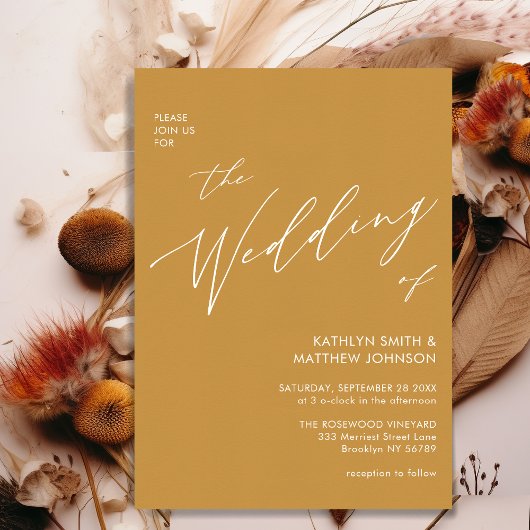 Honinggoud QR-code in één modern huwelijk Uitnodiging Briefkaart