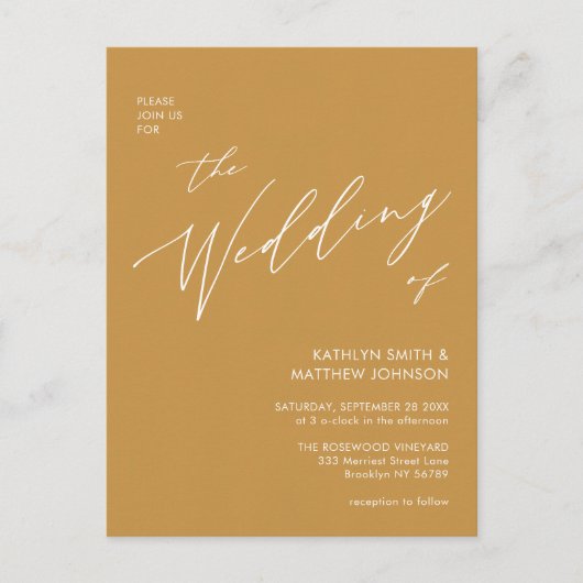 Honinggoud QR-code in één modern huwelijk Uitnodiging Briefkaart (Voorkant)