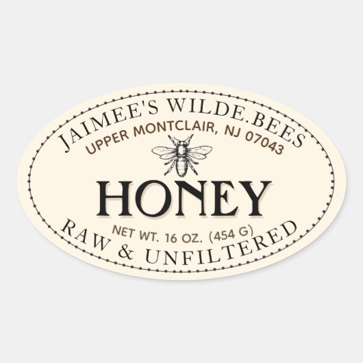 Honingheraldic Bee Oval Sticker met gedopte rand (Voorkant)