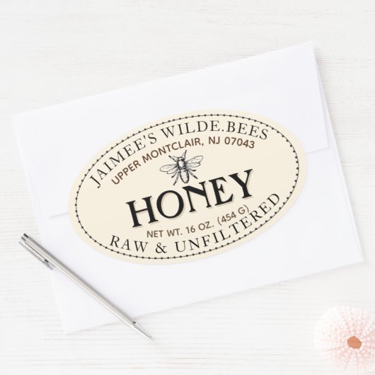 Honingheraldic Bee Oval Sticker met gedopte rand (Envelop)