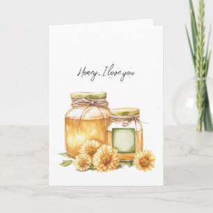 Honingkleurige Bloemen Ik hou van jou Kaart
