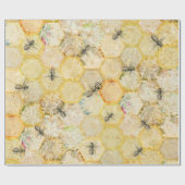 Honingkoningin Bee Floral Honeycomb Gold Cadeaupapier (Vlak)