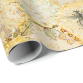 Honingkoningin Bee Floral Honeycomb Gold Cadeaupapier (Rol Hoek)