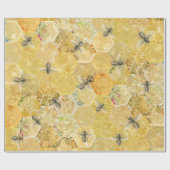 Honingkoningin Bee Floral Honeycomb Gold Cadeaupapier (Vlak)