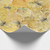 Honingkoningin Bee Floral Honeycomb Gold Cadeaupapier (Hoek)