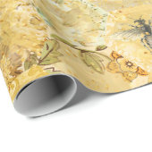 Honingkoningin Bee Floral Honeycomb Gold Cadeaupapier (Rol Hoek)