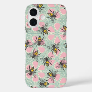 Honingkorf Bloemroze Aqua iPhone 16 Hoesje