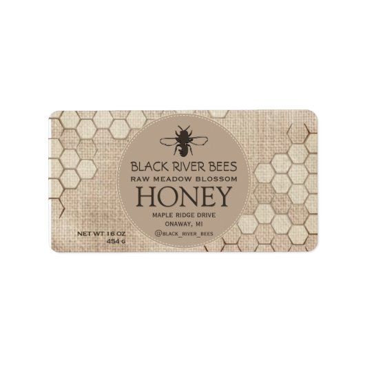 Honinglabel Honingraat en gestileerde bij op mouss Etiket (Voorkant)