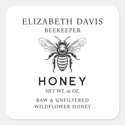 Honinglabel met aangepaste kleur  bij vierkante sticker (Voorkant)