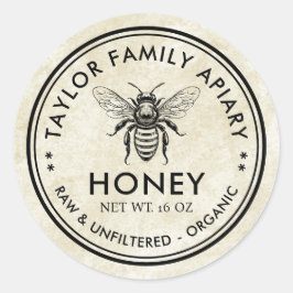 Honinglabel met gevoel en honingbij ronde sticker