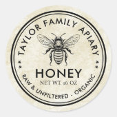 Honinglabel met gevoel en honingbij ronde sticker (Voorkant)