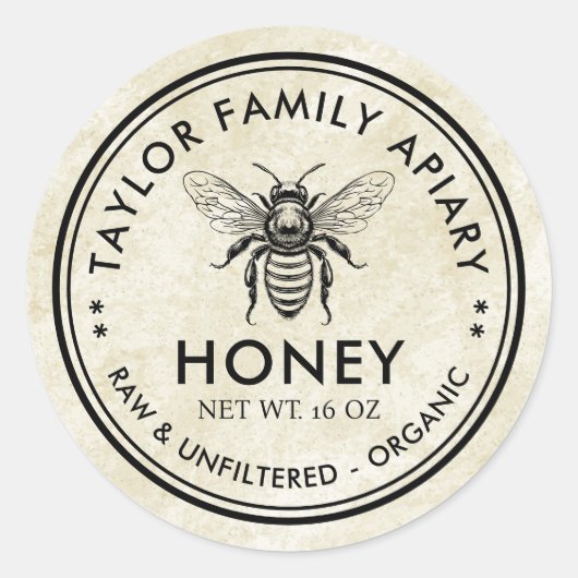 Honinglabel met gevoel en honingbij ronde sticker (Voorkant)