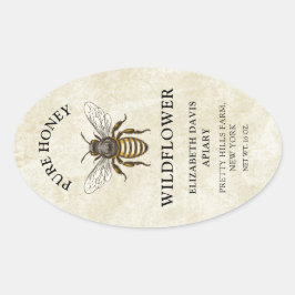 Honinglabel met honingbij in stijl ovale sticker