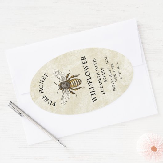 Honinglabel met honingbij in  stijl ovale sticker (Envelop)