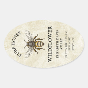 Honinglabel met honingbij in vintage stijl ovale sticker