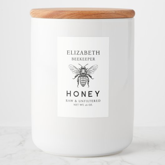 Honinglabel met honingbij voedselcontainer etiket (Voorkant)