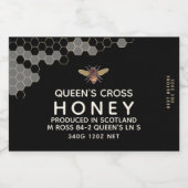 Honinglabel met honingraat en  bij zwart voedselcontainer etiket (Enkel label)