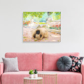 Honingpekingese in de Floral Canvas Afdruk (Insitu (Woonkamer))
