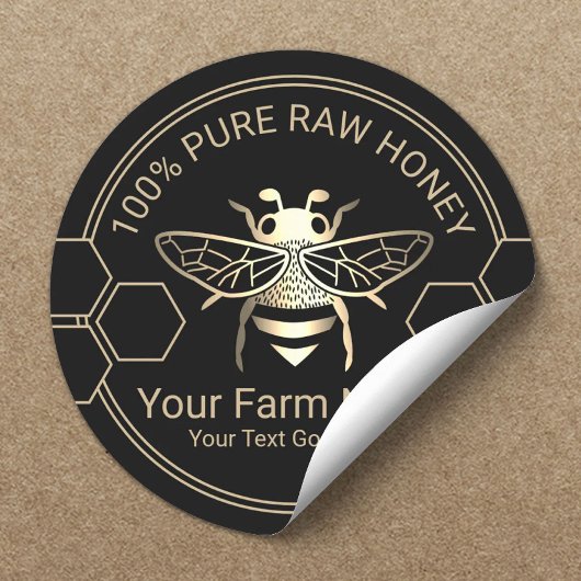 Honingpot Bee Honing Apiary Imker Zwart & Goud Ronde Sticker