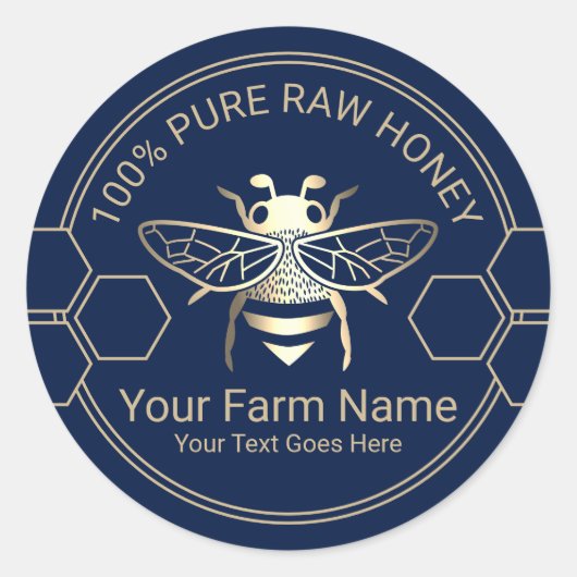 Honingpot Bee Honing Bijenimker Navy & Gold Ronde Sticker (Voorkant)