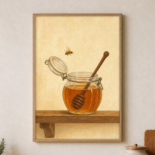 Honingpot en Bij Aquarel Cottagecore Poster