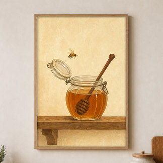 Honingpot en Bij Aquarel Cottagecore Poster