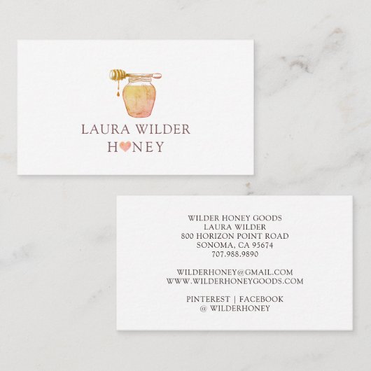 Honingpot en hart Waterverf geïllustreerd Logo Visitekaartje (Voorkant / Achterkant)