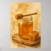 Honingpot en Lepel Aquarel Poster (Voorkant)